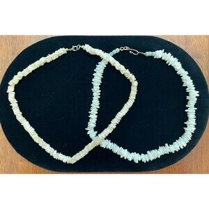 Lot 2 Puka Shell Necklaces 16" Surfer Hawaiian Chunky Boho Natural Shells VTG